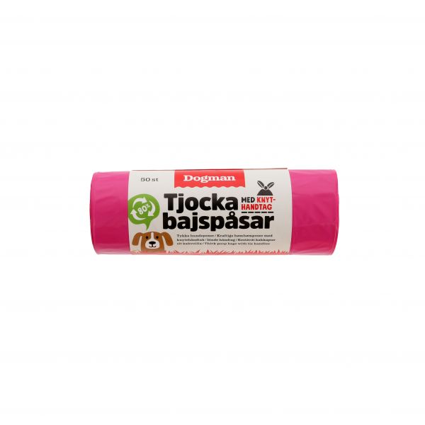 Bajspåse 50-pack m. knythandtag Rosa