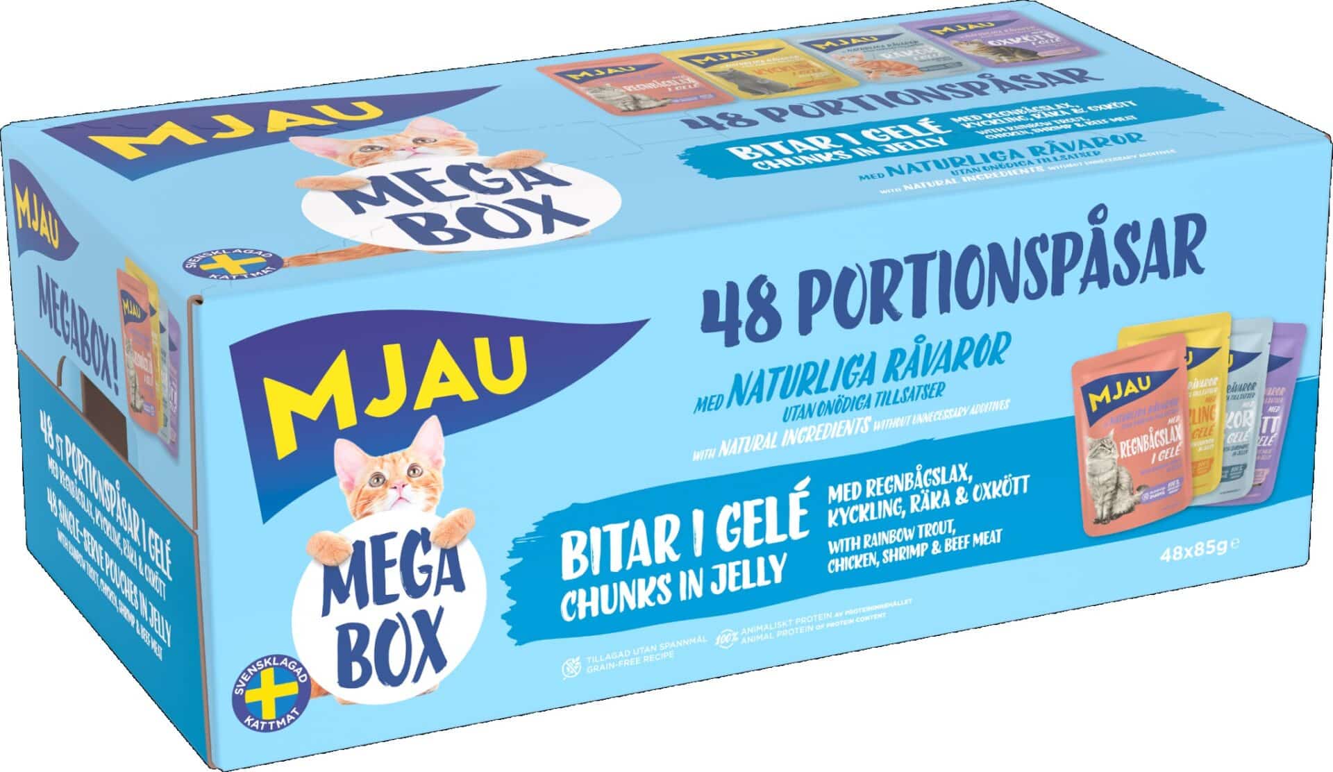 Mjau Megabox BLÅ i Gelé 48*85g